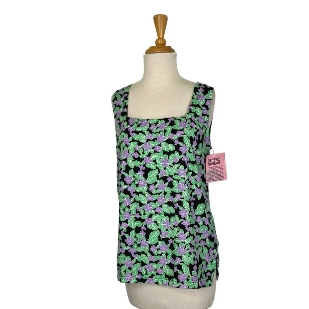 Key West Hand Print Fashions L Tank Top Violets Floral Purple Hawaii NWT VTG - Picture 3 of 10